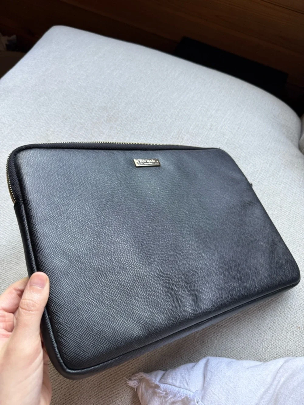 kate spade Black Saffiano Leather Laptop Case with Gold Logo